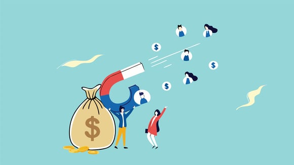 Magnet attracting customers and revenue, representing lead generation through content marketing.