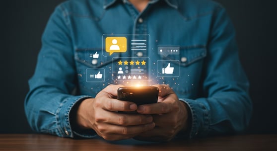 Person using a smartphone with engagement icons highlighting the importance of mobile marketing
