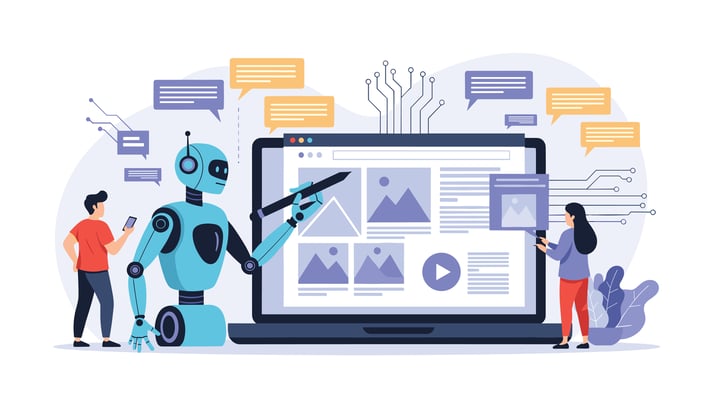 AI assistant helping users design a website interface with automated layout and content suggestions.