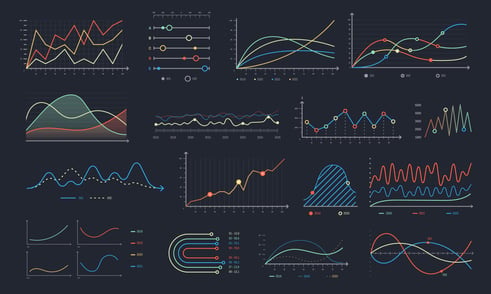 Infographic of colorful line graphs showing data visualization techniques for how to create unique content.