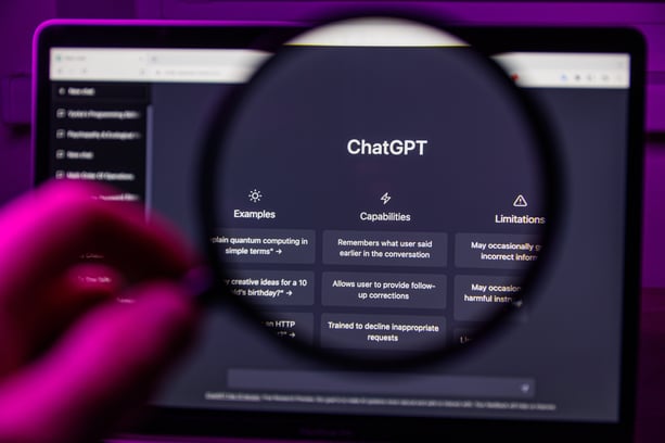 Magnified ChatGPT dashboard, showing AI tools that can help brainstorm how to create unique content.
