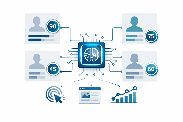 AI predictive lead scoring system ranking prospects based on engagement and conversion likelihood.