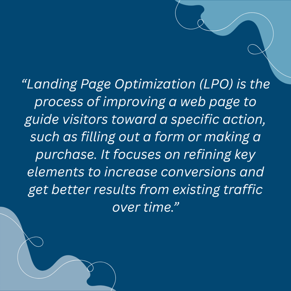 Landing page optimization concept explaining how to improve conversions and guide visitor actions.