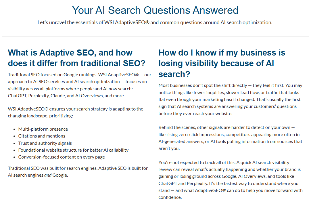 FAQ section example supporting optimizing your landing page for lead generation and user clarity.