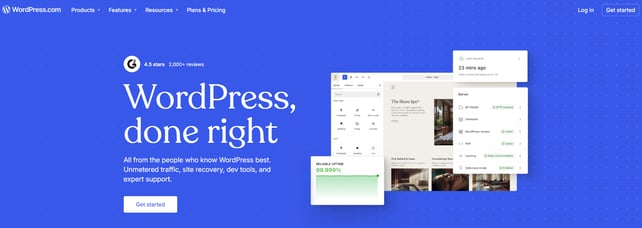 WordPress website platform hero highlighting managed hosting and tools for building and maintaining a business site.